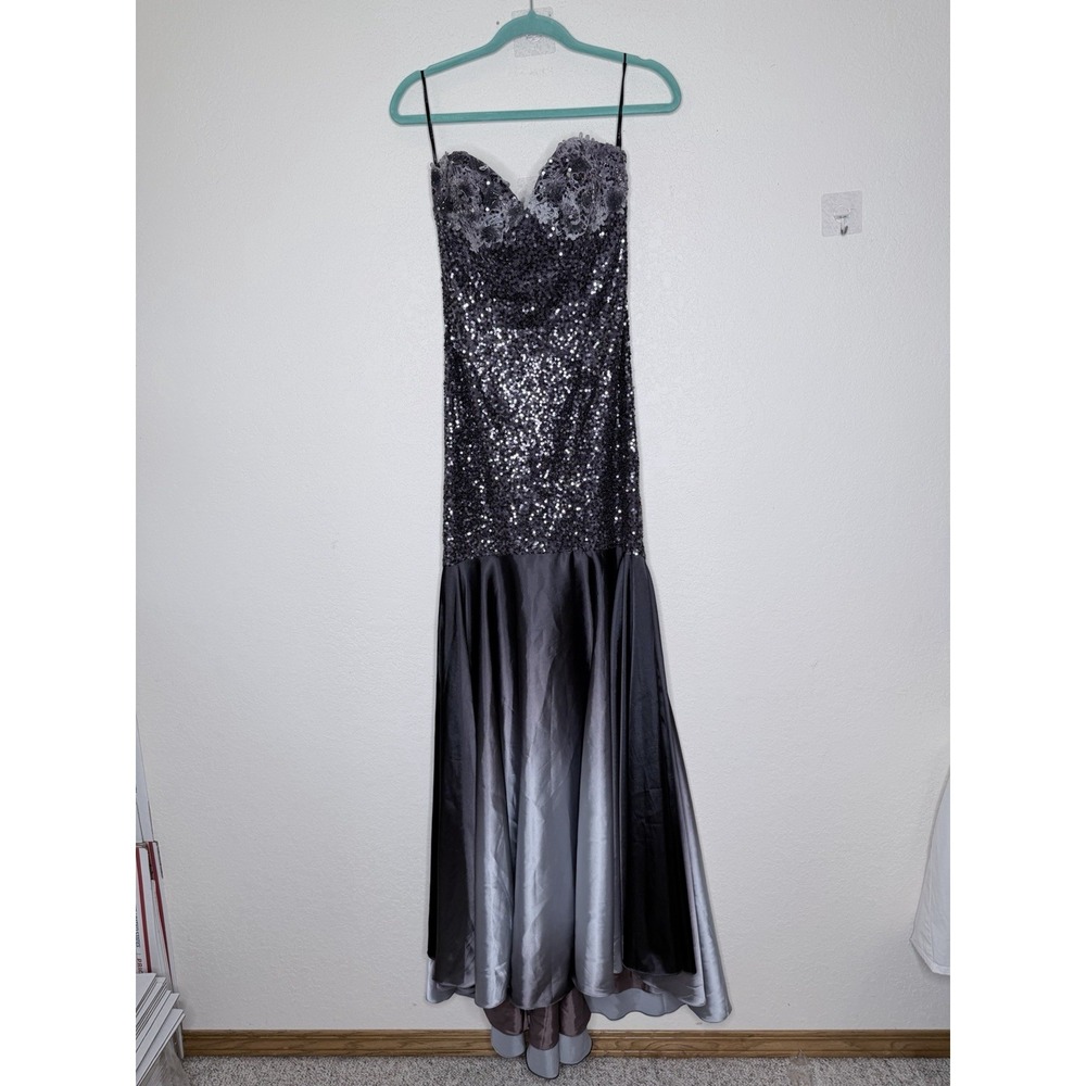 Jovani Strapless Sequin Mermaid Dress Size 2 Gunmetal Ombre Sweetheart Formal - Picture 4 of 16